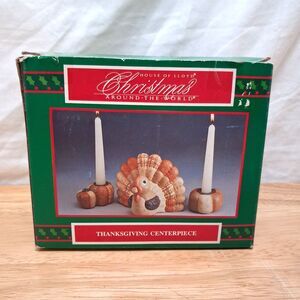 VTG House of Lloyd Thanksgiving Turkey Centerpiece Set Pumpkins Candle Holders